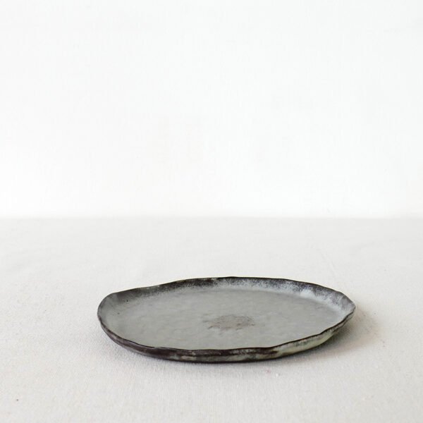 Hand-Built Black Clay Side Plate – Wabi-Sabi Organic Dessert Dish