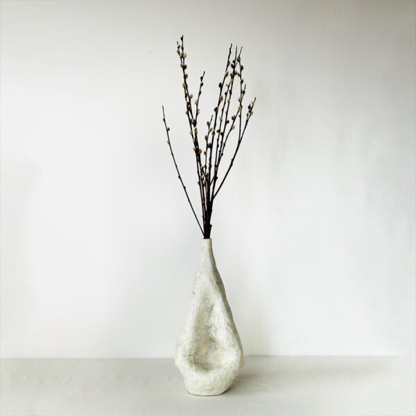 (large) Sculptural White Stoneware Vase – Organic “Monolith” Vessel