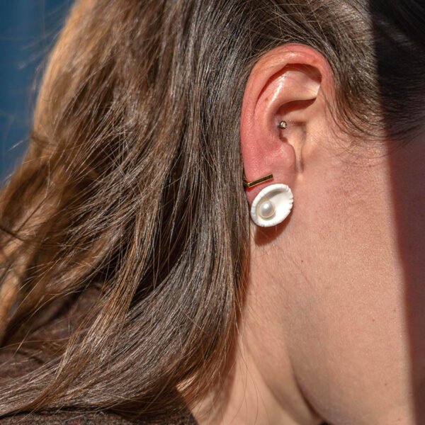 Wabi-Sabi Porcelain & Pearl Studs – Cracked Edge Concave Earrings
