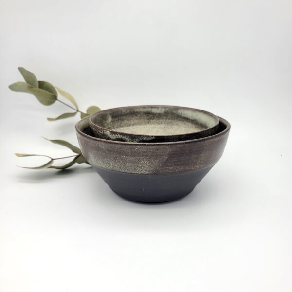 (Luna) Handcrafted Dark Clay Nesting Bowls